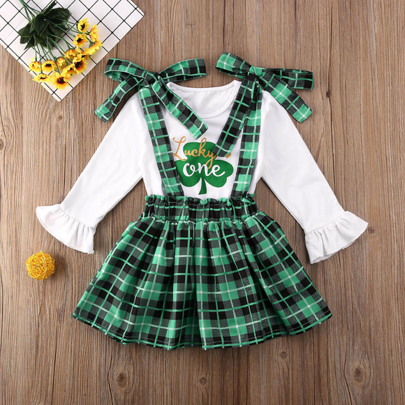 Other - St Patricks Day Shamrock Suspender Skirt Girls Outfit Set